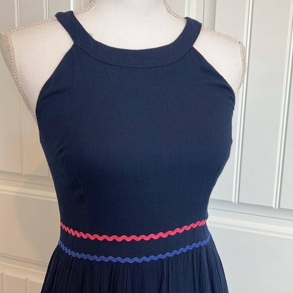 Modcloth Women's Size 2 XS Yes to Festive Maxi Dress Navy Gauze RicRac Tiered - Picture 6 of 16